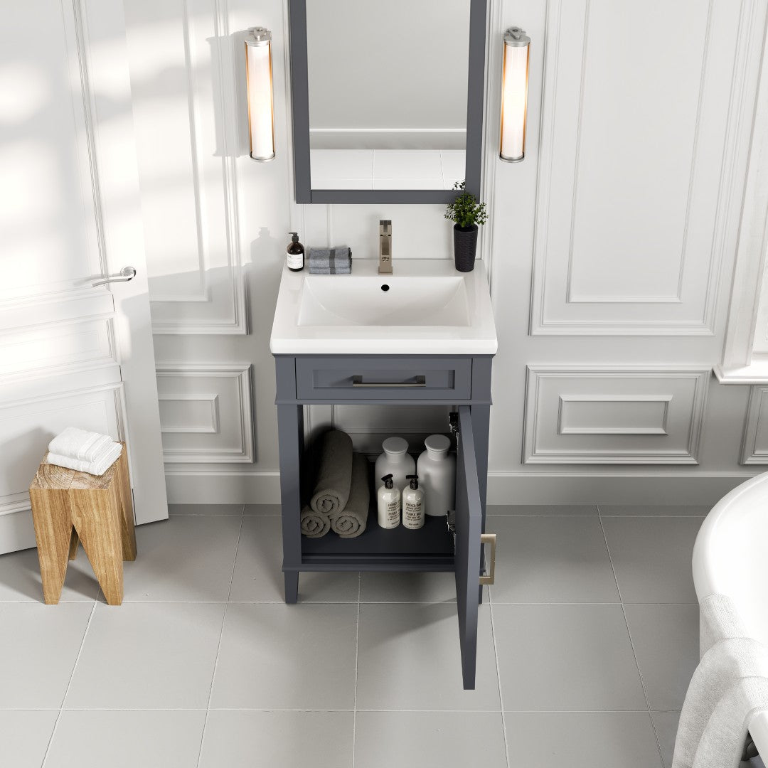 Garci 24 in. Dark Gray Single Sink Bath Vanity with Porcelain Top and Integrated Sink