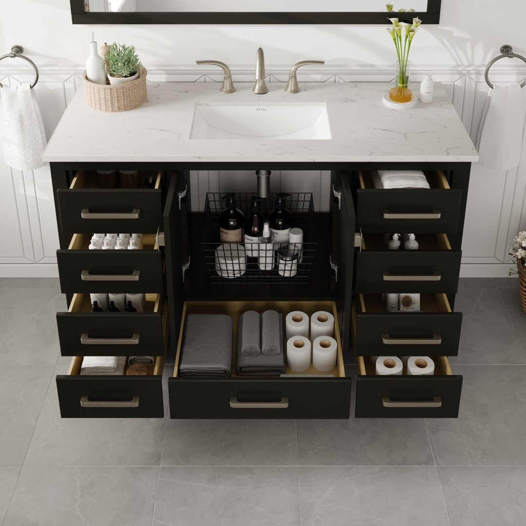 Aberdeen 48 in. Espresso Single Sink Bath Vanity with Carrara Quartz Top and Undermount Porcelain Sink