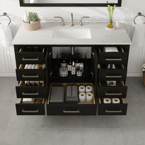 Aberdeen 48 in. Espresso Single Sink Bath Vanity with Carrara Quartz Top and Undermount Porcelain Sink