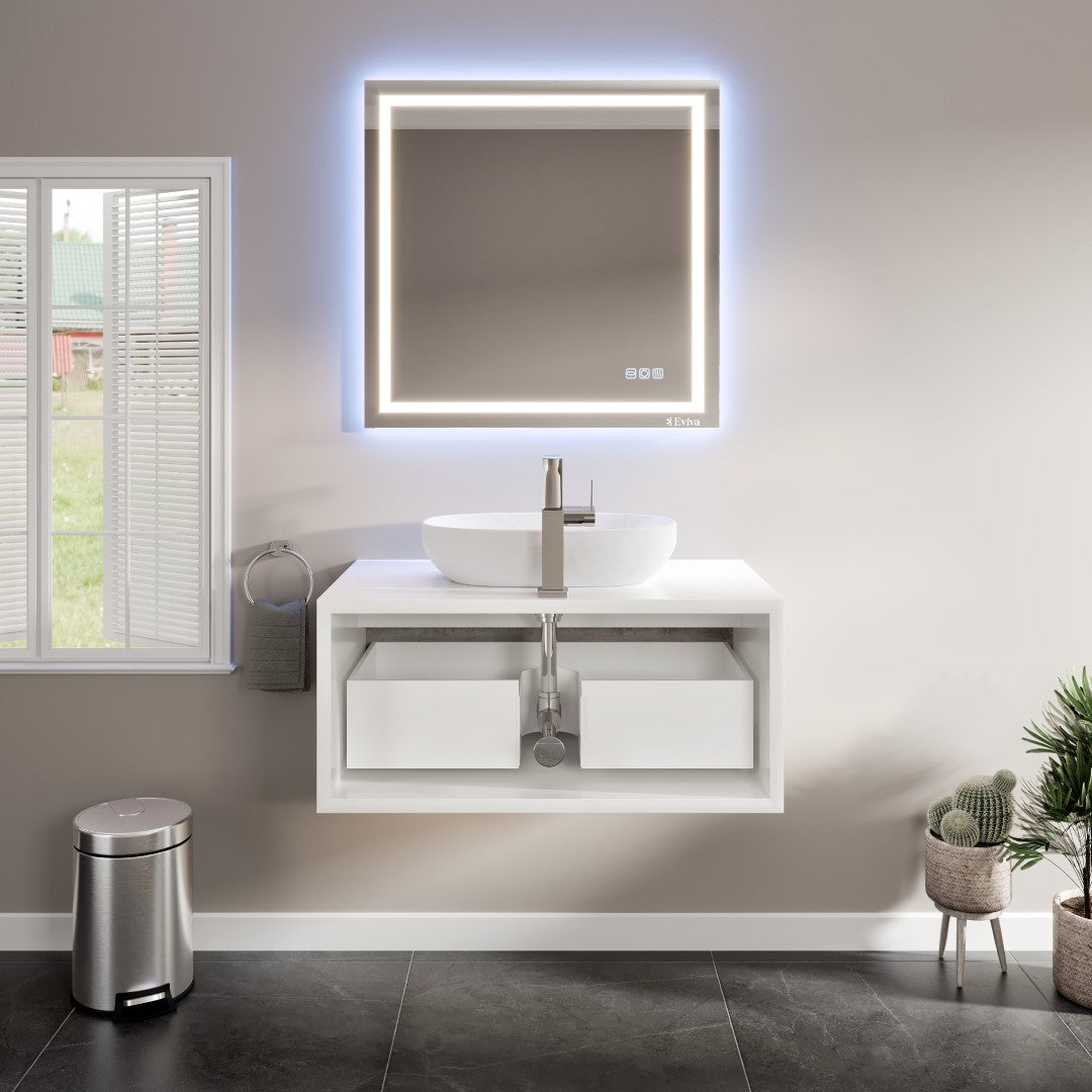 Santa Monica 36 in. Gray Wall Mount Single Sink Bath Vanity with Acrylic Top and Vessel Solid Surface Sink