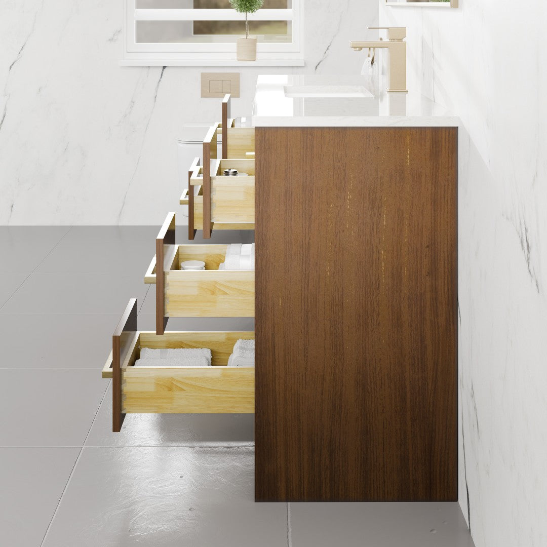 Curio 48 in. Walnut Single Sink Bath Vanity with Carrara Quartz Top and Undermount Porcelain Sink