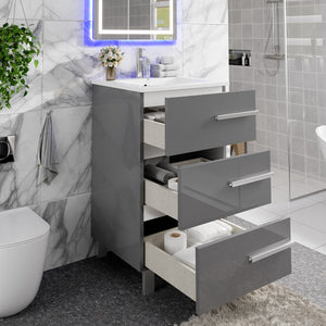Deluxe 24 in. Gray Single Sink Bath Vanity with Porcelain Top and Integrated Sink