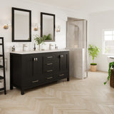 London 60 in. Espresso Double Sink  Bath Vanity with Carrara Quartz Top and Undermount Porcelain Sinks