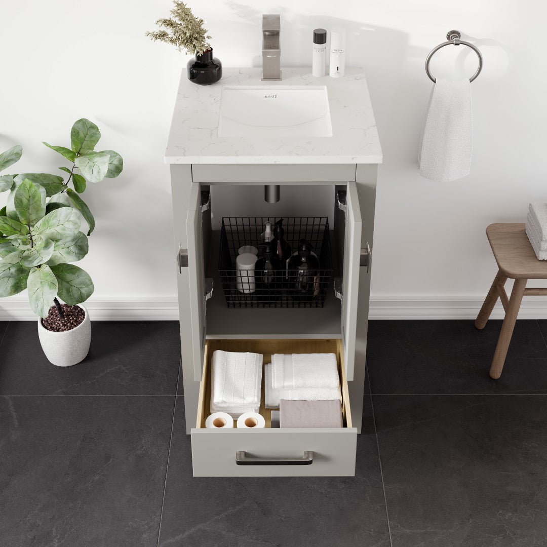 London 20 in. Gray Single Sink Bath Vanity with Carrara Quartz Top and Undermount Porcelain Sink