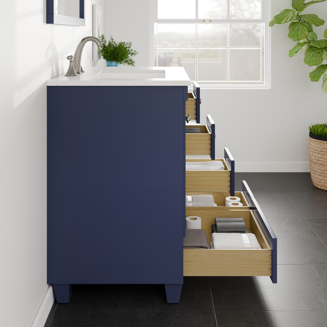 Acclaim 30 in. Blue Single Sink Bath Vanity with Carrara Quartz Top and Undermount Porcelain Sink