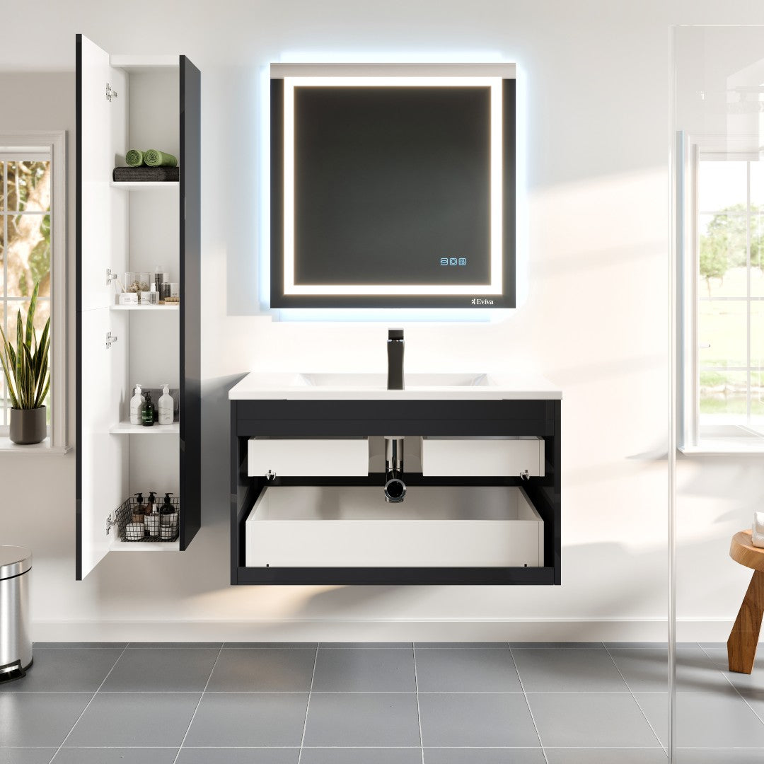 Joy 40 in. Black Wall Mount Single Sink Bath Vanity with Porcelain Top and Integrated Sink