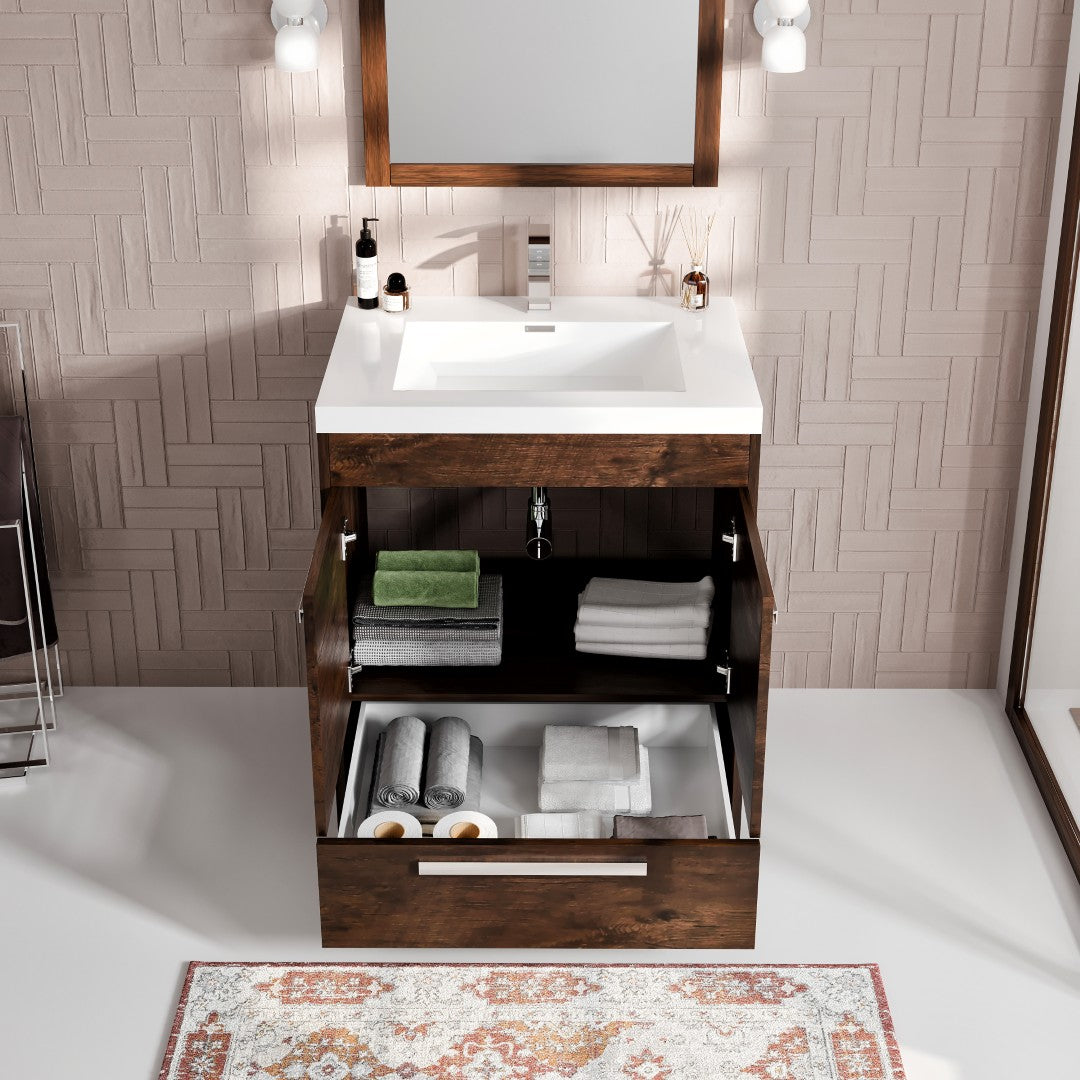 Lugano 30 in. Rosewood Single Sink Bath Vanity with Acrylic Top and Integrated Sink