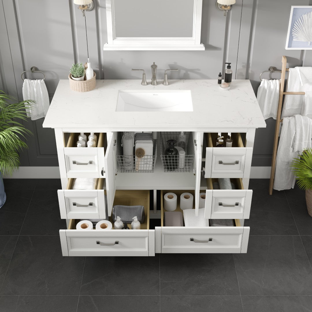 Britney 48 in. White Single Sink Bath Vanity with Carrara Quartz Top and Undermount Porcelain Sink