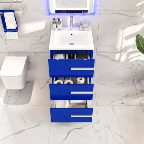 Deluxe 24 in. Blue Single Sink Bath Vanity with Porcelain Top and Integrated Sink
