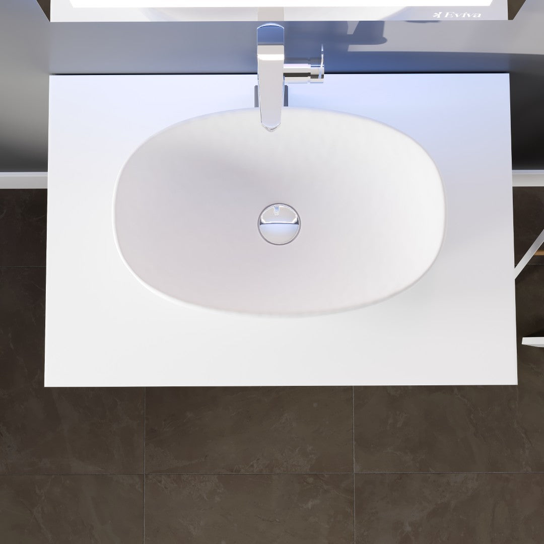 Santa Monica 30 in. Gray Wall Mount Single Sink Bath Vanity with Acrylic Top and Vessel Solid Surface Sink