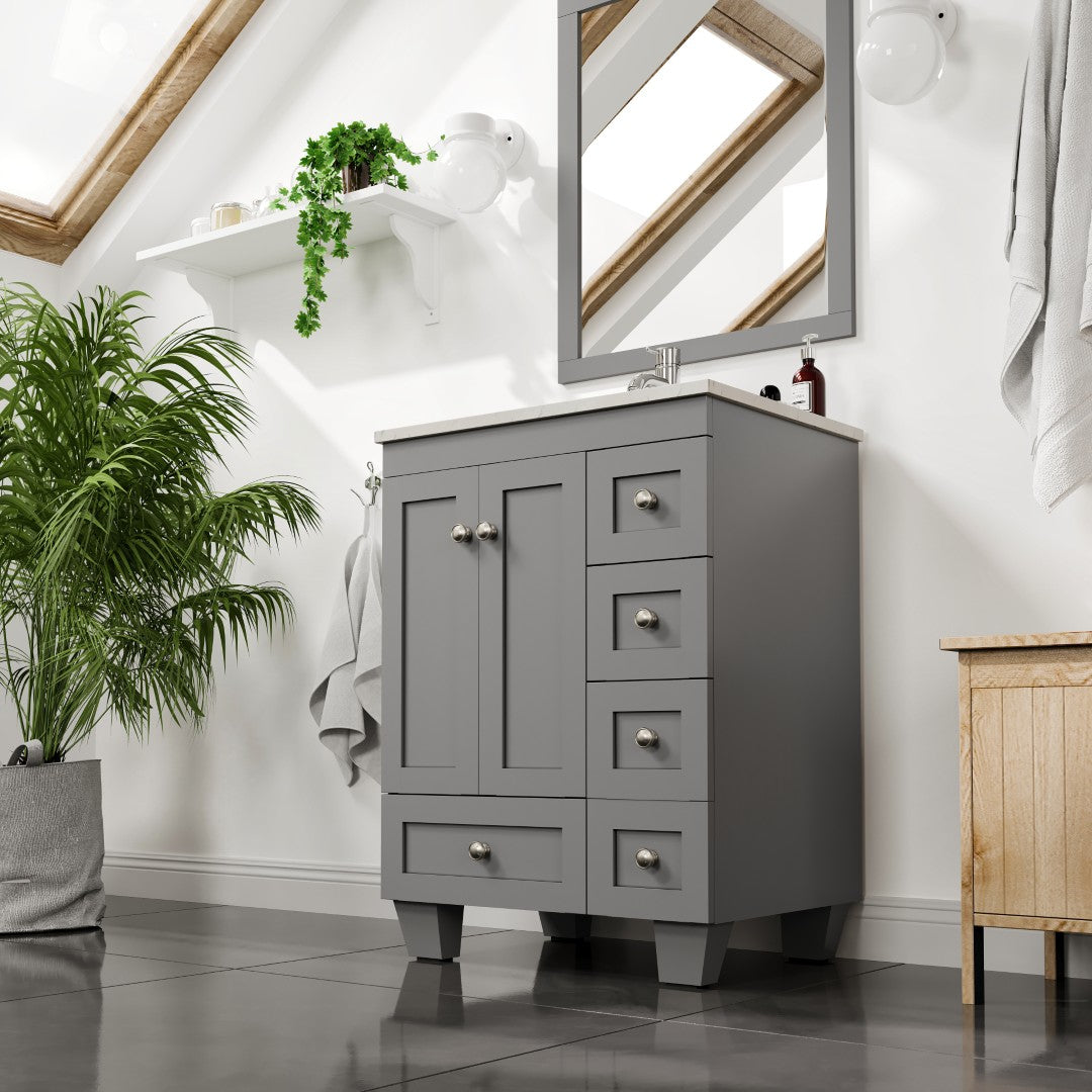 Happy 24 in. Gray Single Sink Bath Vanity with Carrara Quartz Top and Undermount Porcelain Sink