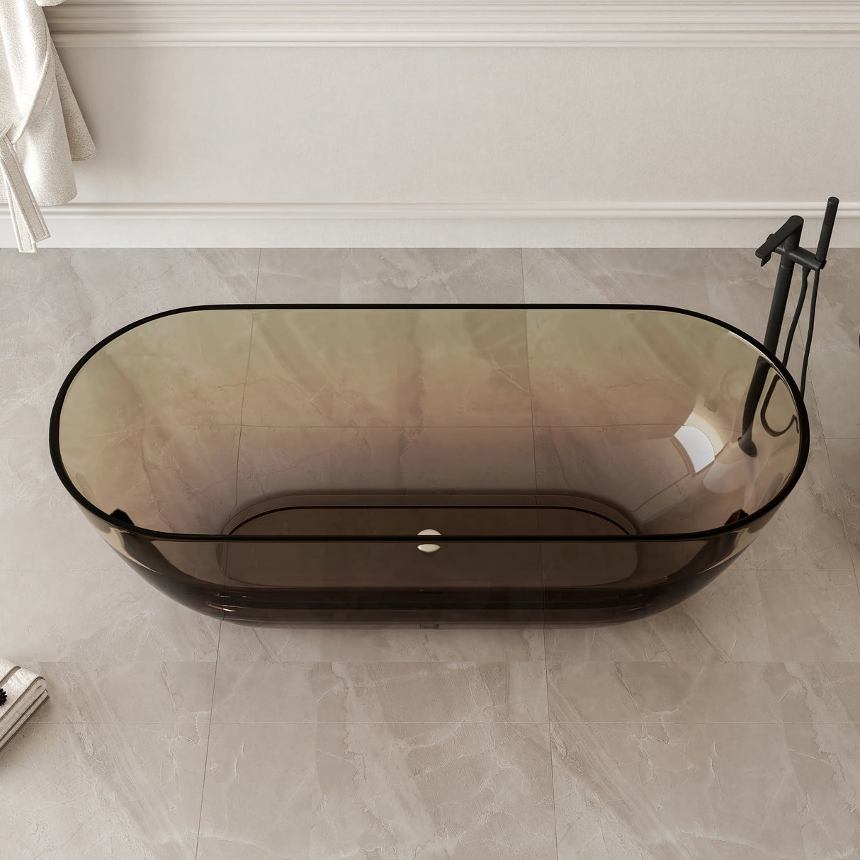 New England Home Goods Anse 69" Freestanding Tub in Gray - Stone Resin Solid Surface