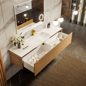 Allure 55 in. Oak Wall Mount Single Sink Bath Vanity with Solid Surface Top and Integrated Sink