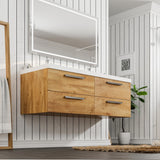 Surf 57 in. Natural Oak Wall Mount Double Sink  Bath Vanity with Acrylic Top and Integrated Sinks