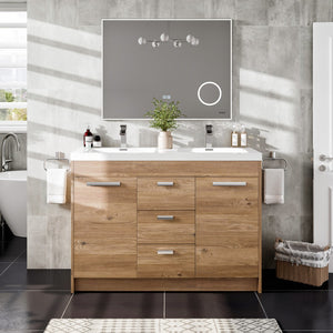 Lugano 48 in. Natural Oak Double Sink  Bath Vanity with Acrylic Top and Integrated Sinks