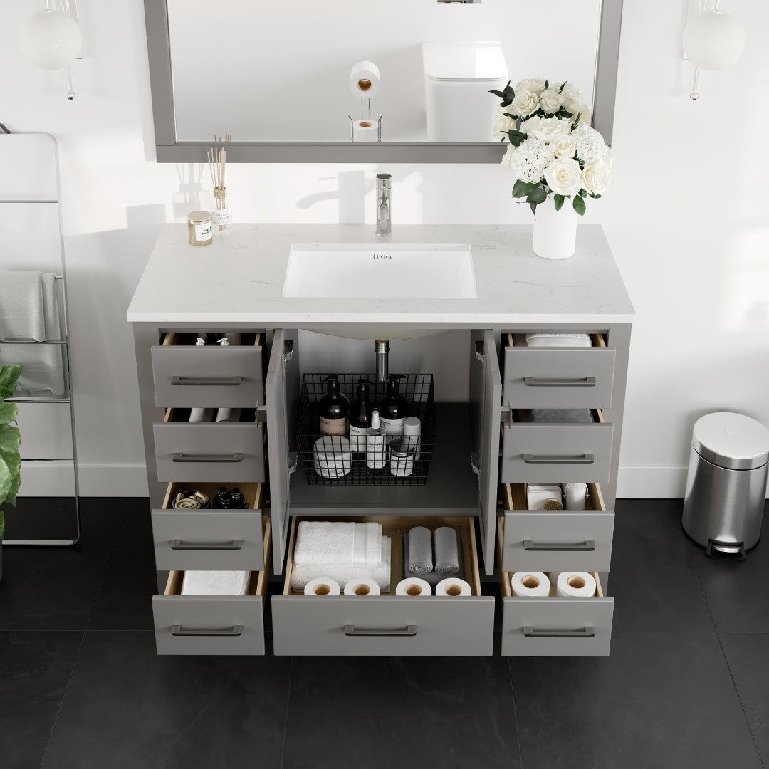London 48 in. Gray Single Sink Bath Vanity with Carrara Quartz Top and Undermount Porcelain Sink
