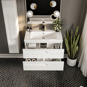 Joy 40 in. White Wall Mount Single Sink Bath Vanity with Porcelain Top and Integrated Sink