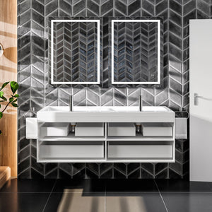 Surf 57 in. White Wall Mount Double Sink  Bath Vanity with Acrylic Top and Integrated Sinks