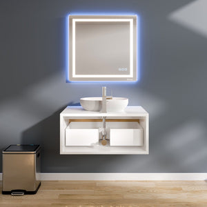 Santa Monica 36 in. White Oak Wall Mount Single Sink Bath Vanity with Acrylic Top and Vessel Solid Surface Sink