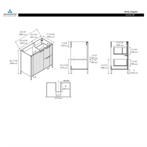 Blossom Zurich 36" Vanity – Glossy White & Metal Grey with Soft-Close Drawers & Ample Storage