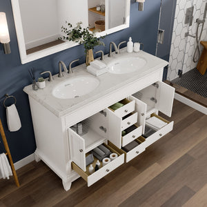 Elite Stamford 48 in. White Double Sink  Bath Vanity with Carrara Quartz Top and Undermount Porcelain Sinks