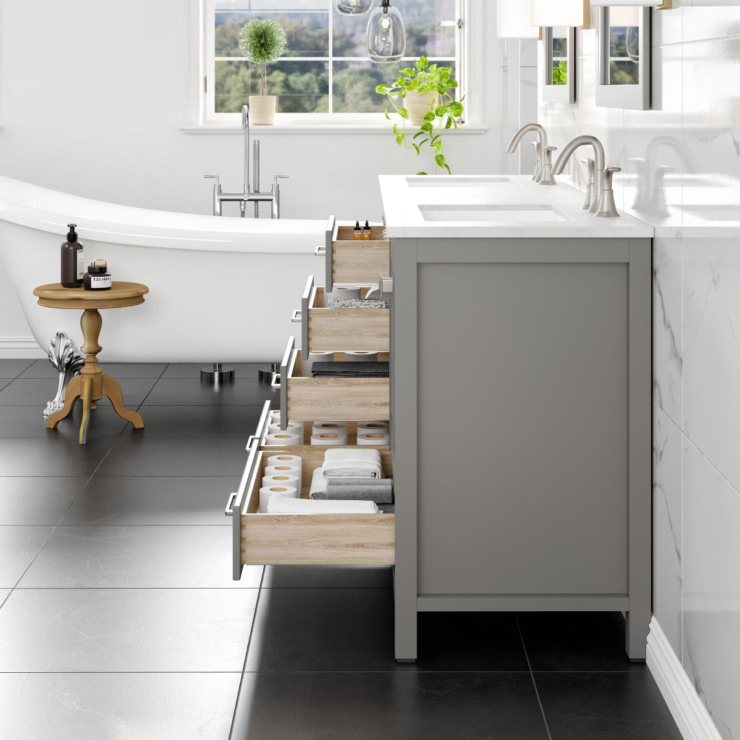 Aberdeen 78 in. Gray Double Sink  Bath Vanity with Carrara Quartz Top and Undermount Porcelain Sinks