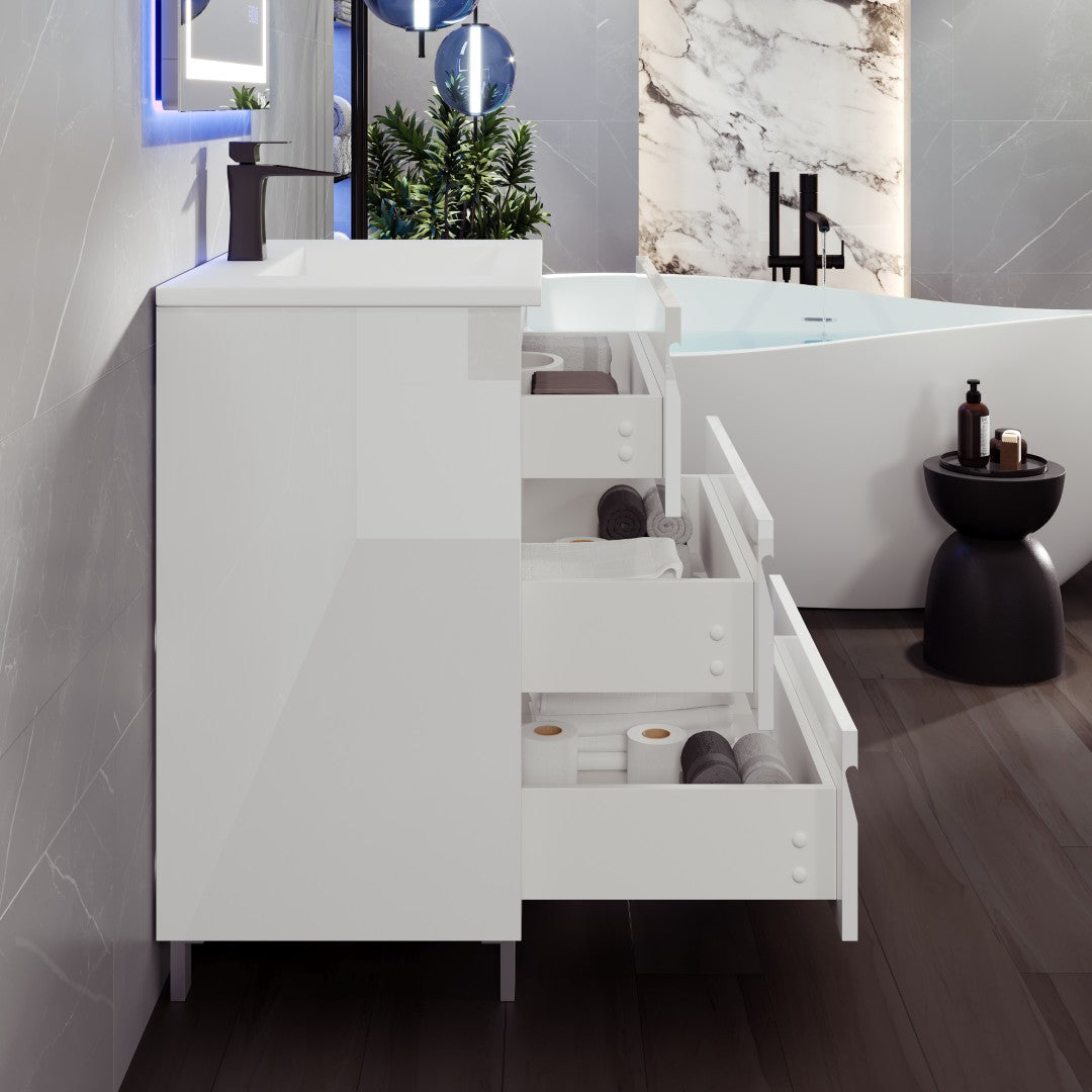 Joy 32 in. White Single Sink Bath Vanity with Porcelain Top and Integrated Sink