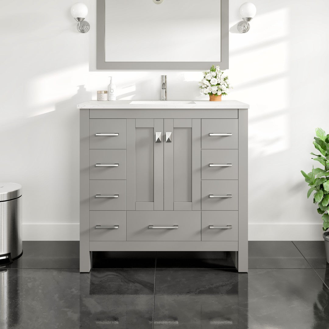 Hampton 36 in. Gray Single Sink Bath Vanity with Carrara Quartz Top and Undermount Porcelain Sink