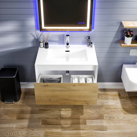 Venice 36 in. Oak Wall Mount Single Sink Bath Vanity with Acrylic Top and Integrated Sink