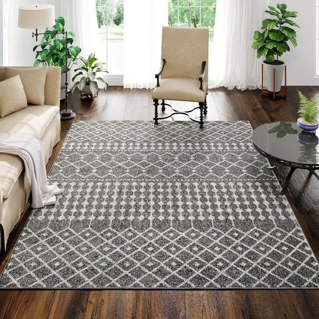 Eviva Grid 8' x 10' Geometric Gray/Cream Rug