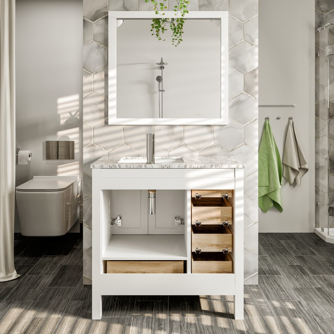 Eviva London 36 X 18 Inch White Bathroom Vanity with Marble Countertop