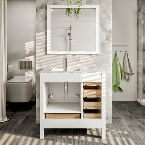 Eviva London 36 X 18 Inch White Bathroom Vanity with Marble Countertop
