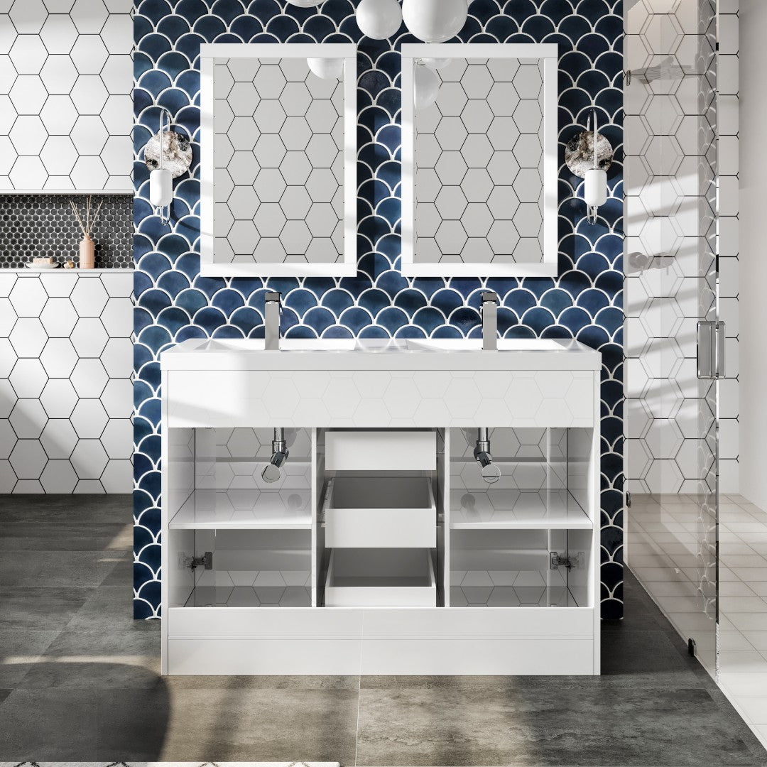 Lugano 48 in. White Double Sink  Bath Vanity with Acrylic Top and Integrated Sinks