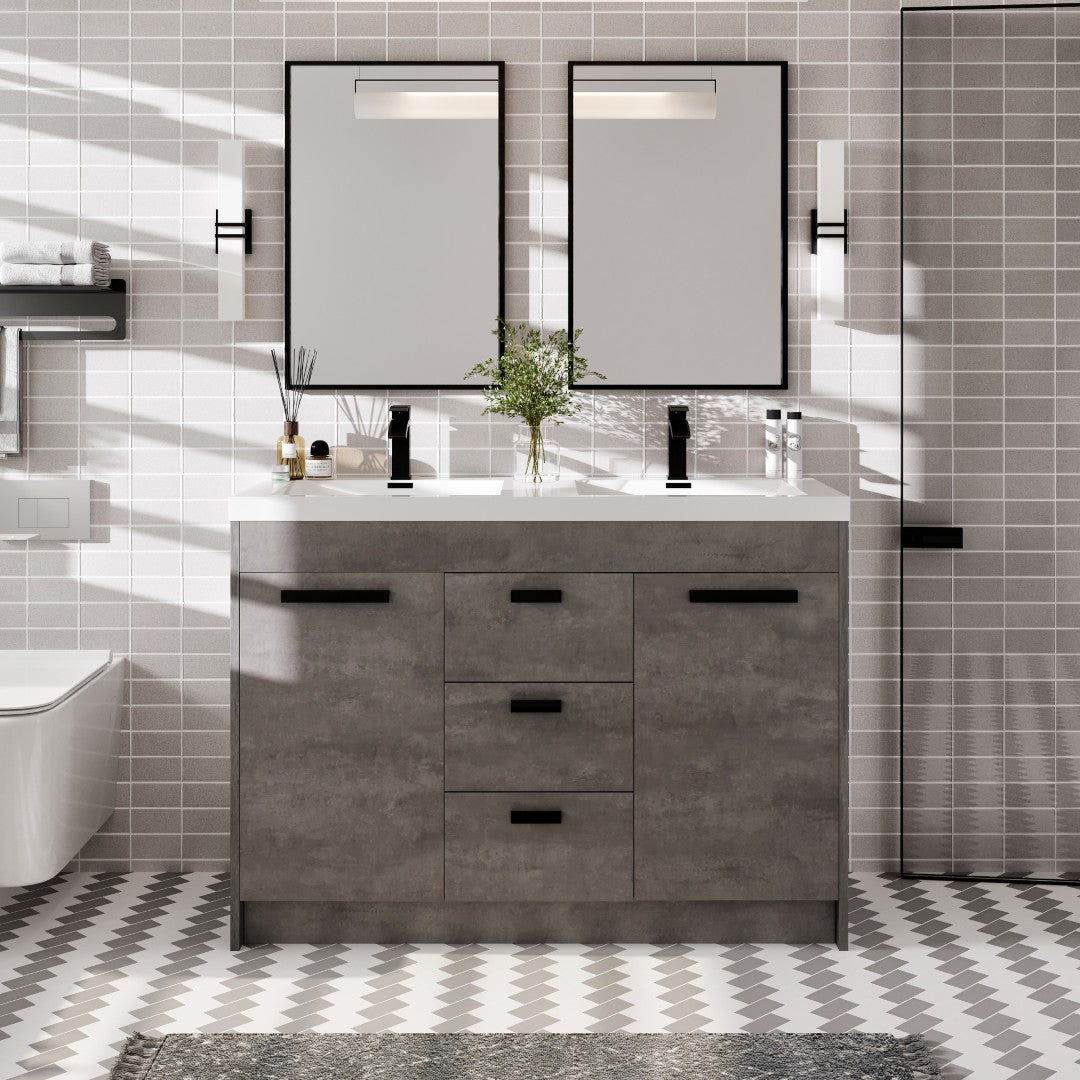 Lugano 48 in. Concrete Gray Double Sink  Bath Vanity with Acrylic Top and Integrated Sinks