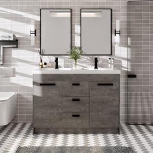 Lugano 48 in. Concrete Gray Double Sink  Bath Vanity with Acrylic Top and Integrated Sinks