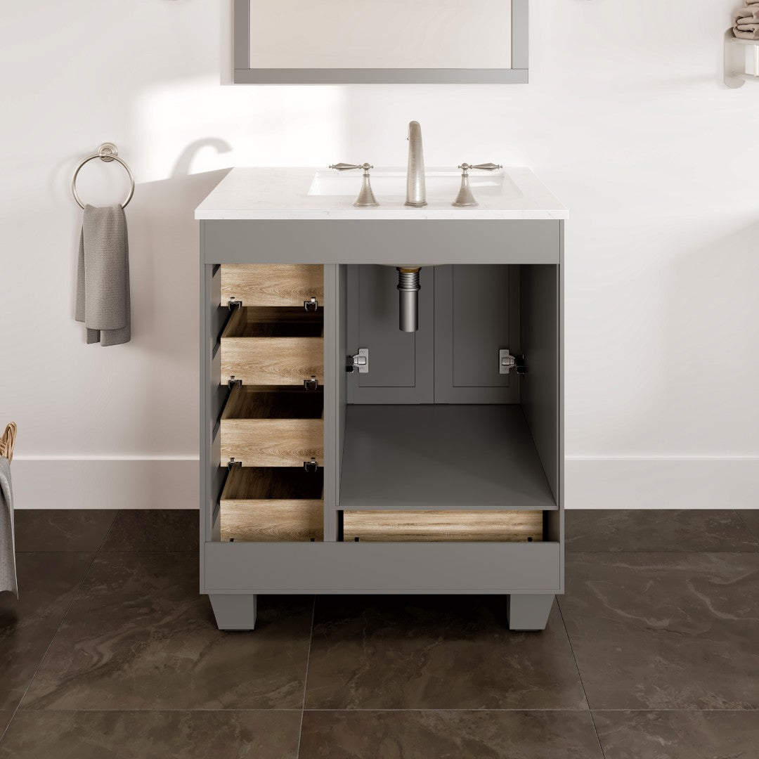 Acclaim 28 in. Gray Single Sink Bath Vanity with Carrara Quartz Top and Undermount Porcelain Sink