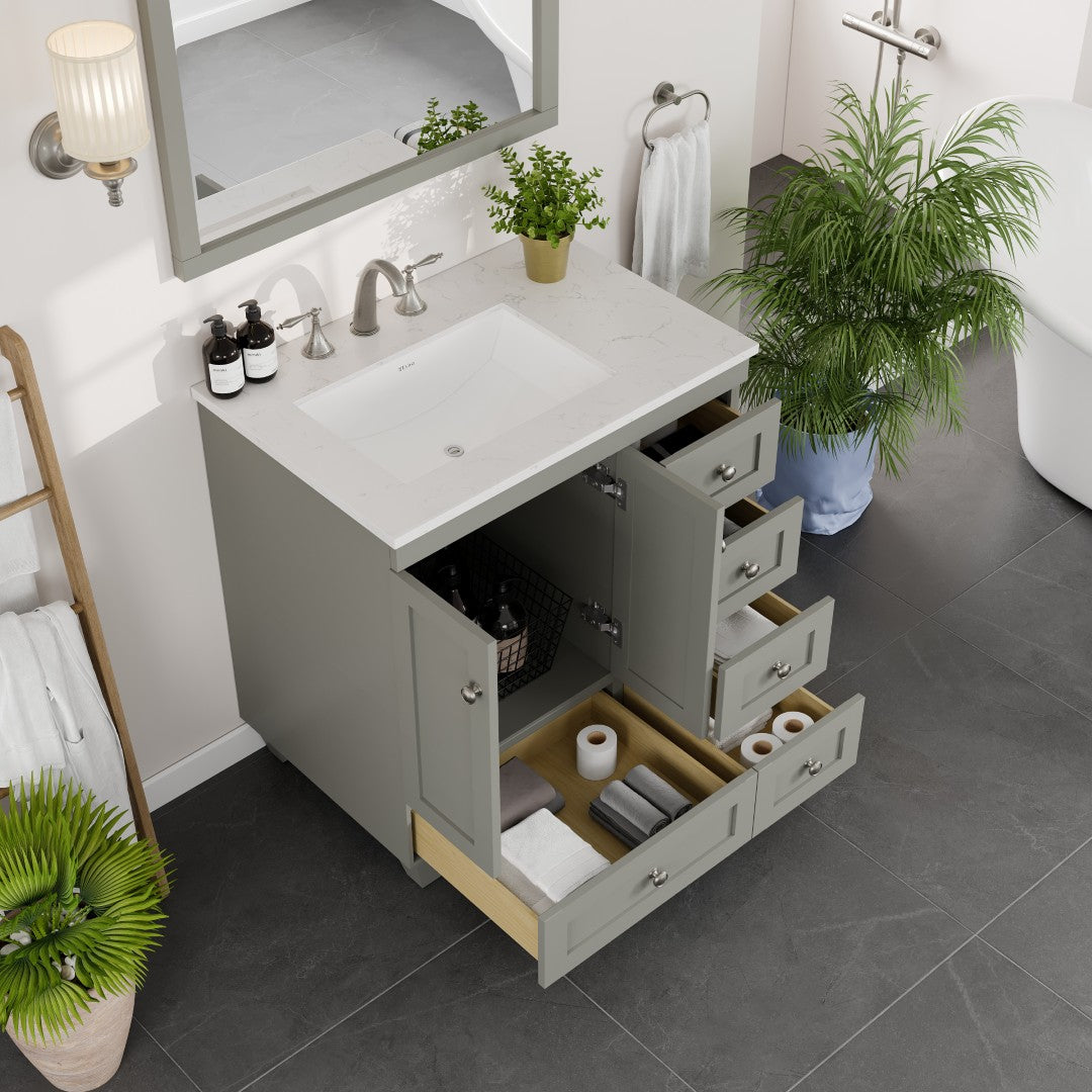 Acclaim 30 in. Gray Single Sink Bath Vanity with Carrara Quartz Top and Undermount Porcelain Sink