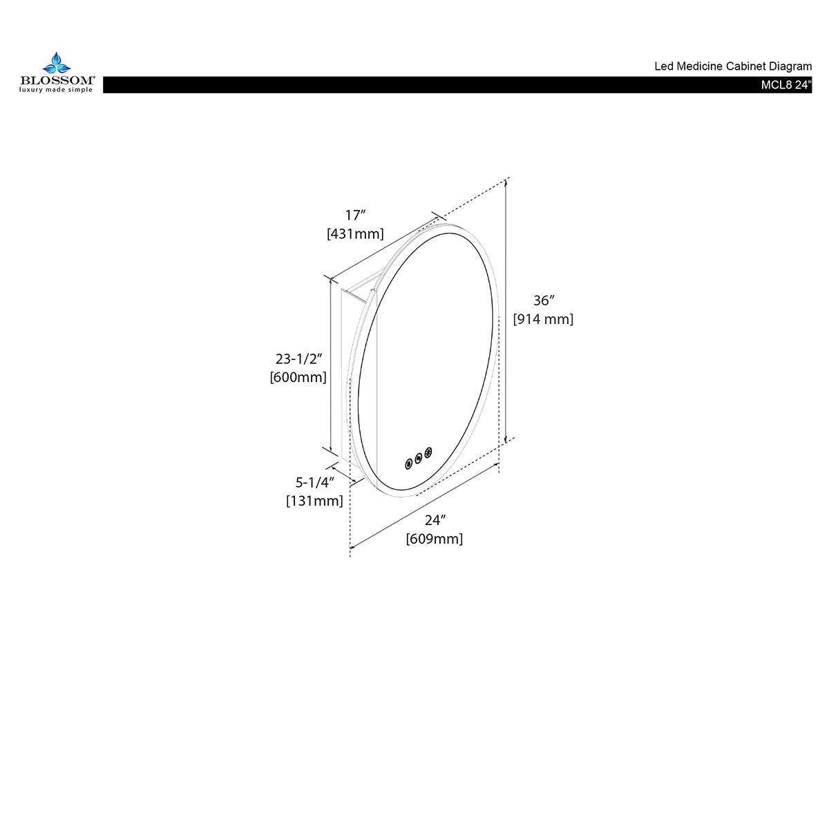 Blossom Spica 24″ Oval LED Medicine Cabinet, Elegant & Smart