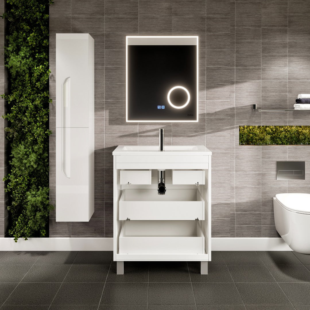 Joy 28 in. White Single Sink Bath Vanity with Porcelain Top and Integrated Sink