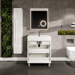 Joy 28 in. White Single Sink Bath Vanity with Porcelain Top and Integrated Sink