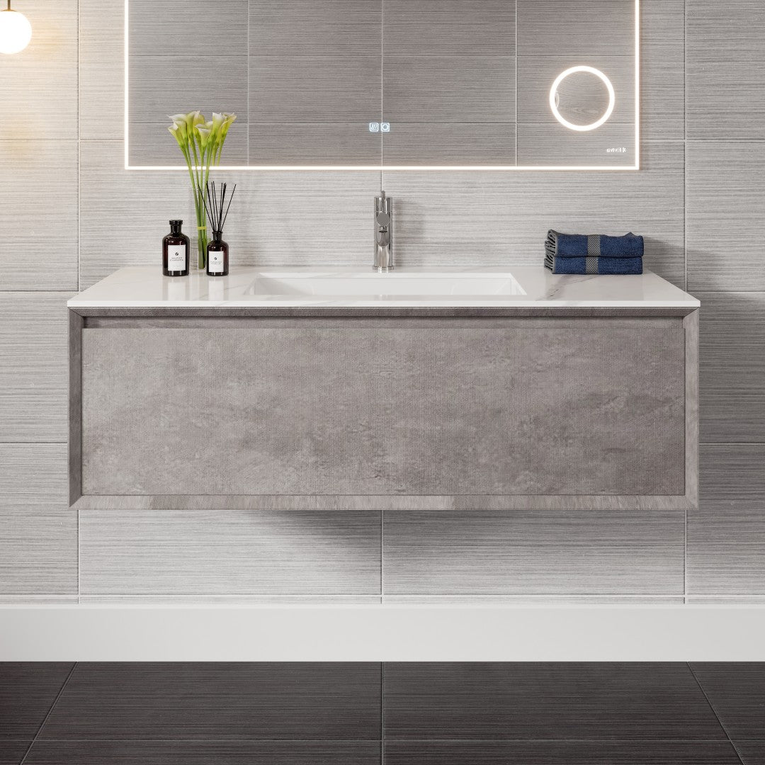 Aurora 40 in. Concrete Gray Wall Mount Single Sink Bath Vanity with Carrara Quartz Top and Undermount Porcelain Sink