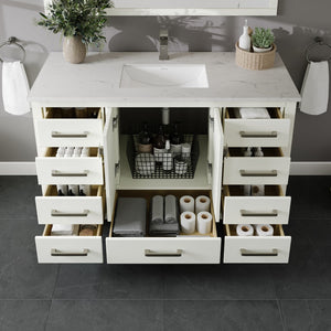 London 48 in. White Single Sink Bath Vanity with Carrara Quartz Top and Undermount Porcelain Sink