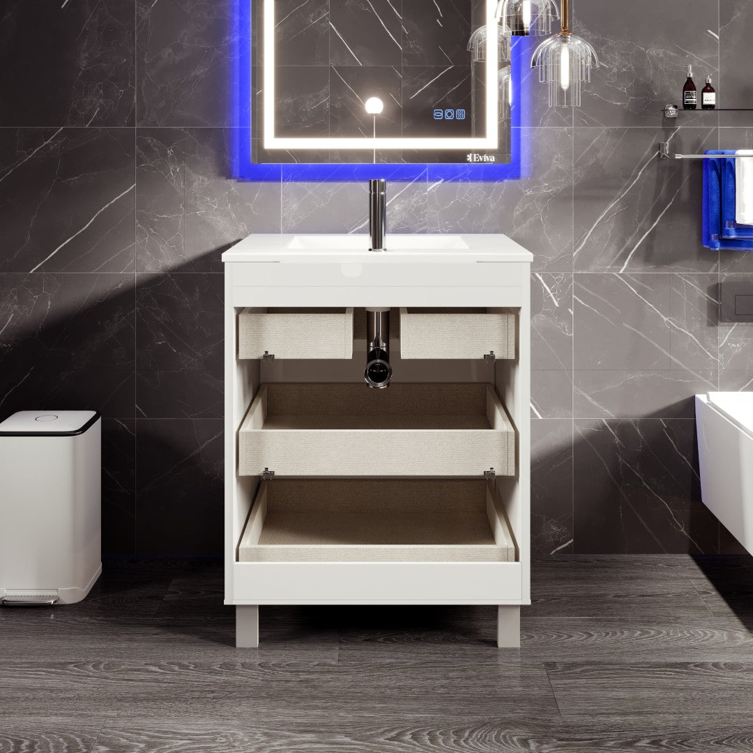 Deluxe 32 in. White Single Sink Bath Vanity with Porcelain Top and Integrated Sink
