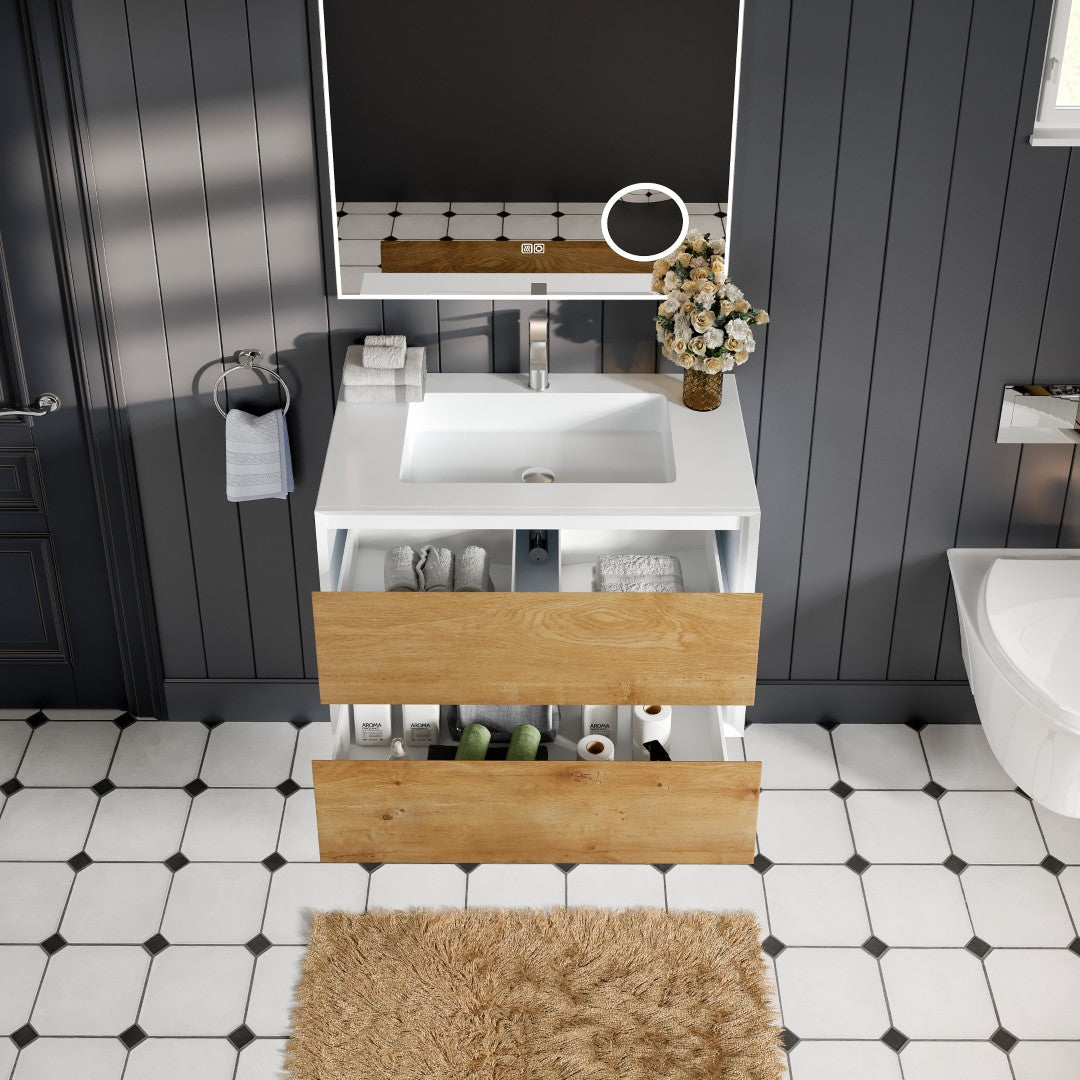 Vienna 36 in. Oak Wall Mount Single Sink Bath Vanity with Acrylic Top and Integrated Sink