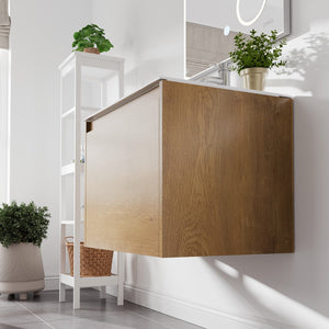 Madeira 20 in. Oak Wall Mount Single Sink Bath Vanity with Acrylic Top and Integrated Sink