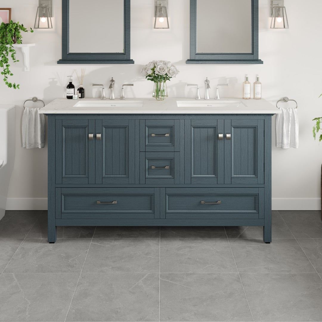 Britney 72 in. Ash Blue Double Sink  Bath Vanity with Carrara Quartz Top and Undermount Porcelain Sinks