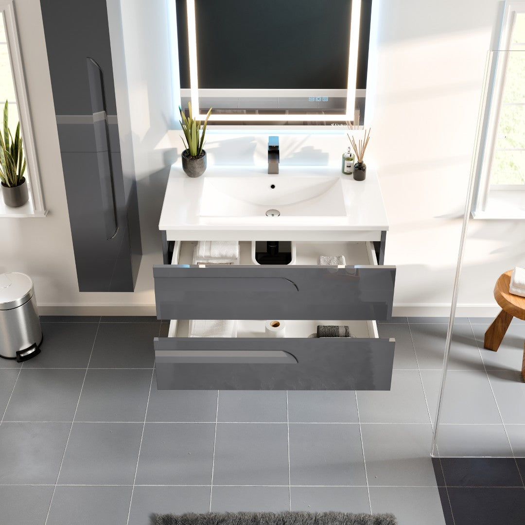 Joy 40 in. Gray Wall Mount Single Sink Bath Vanity with Porcelain Top and Integrated Sink