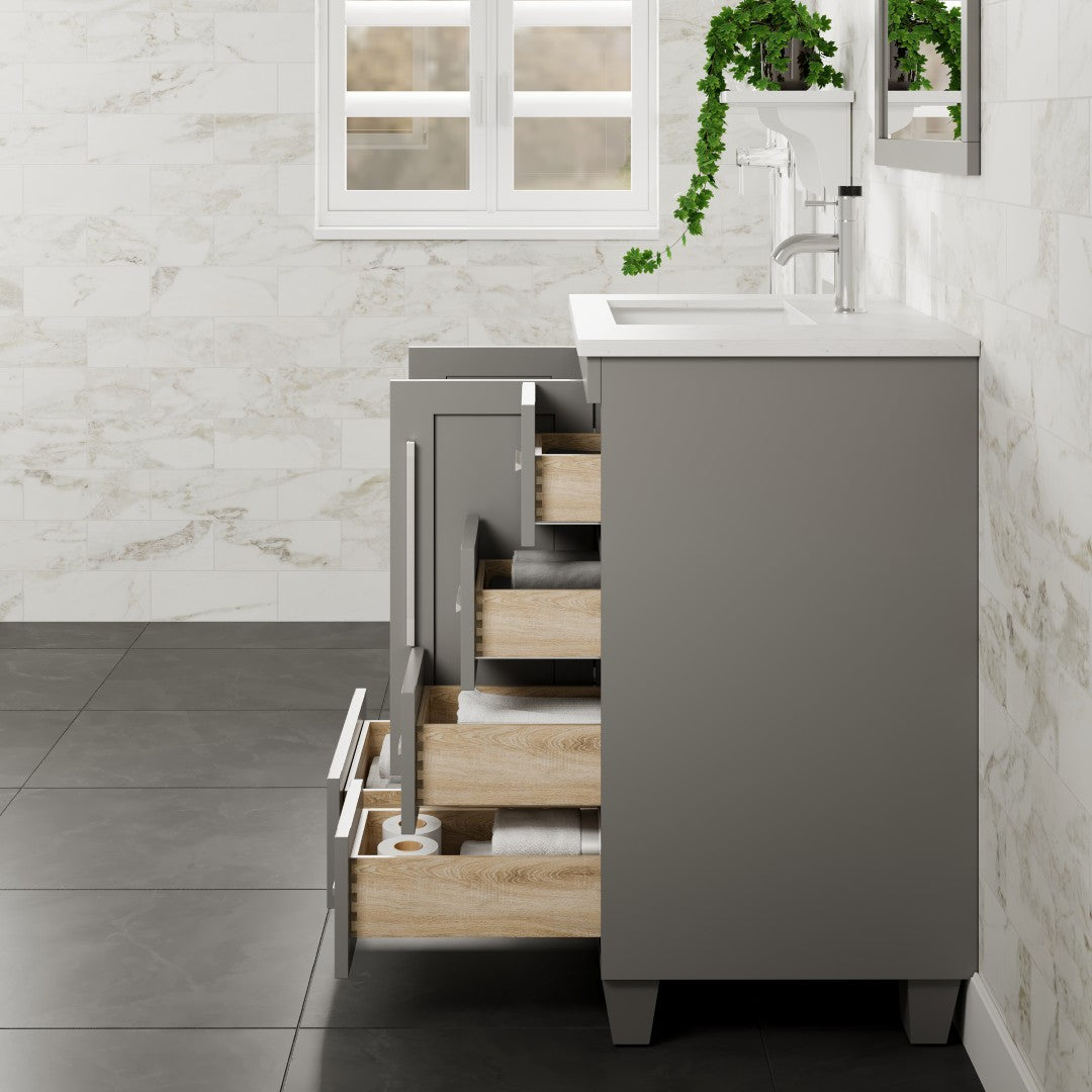 Loon 30 in. Gray Single Sink Bath Vanity with Carrara Quartz Top and Undermount Porcelain Sink