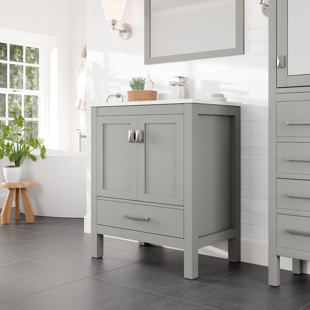 London 30 in. Gray Single Sink Bath Vanity with Carrara Quartz Top and Undermount Porcelain Sink