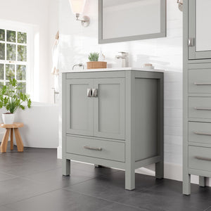 London 30 in. Gray Single Sink Bath Vanity with Carrara Quartz Top and Undermount Porcelain Sink